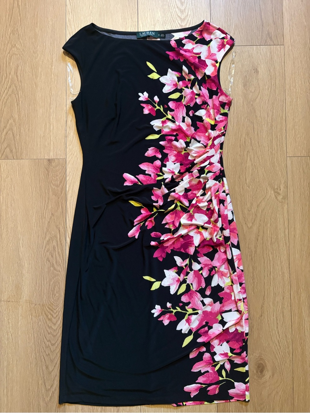 Ralph Lauren Black Midi Dress with Pink Floral Cascade